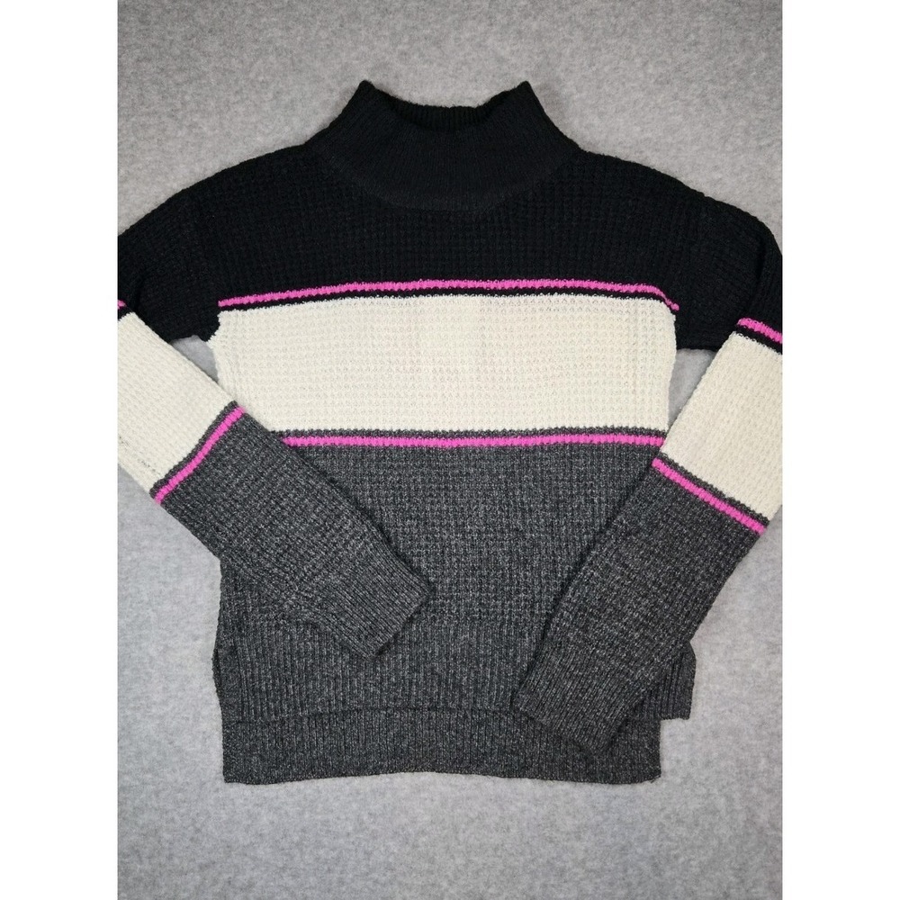 SO Girls Size Small Knit Sweater Shirt Cozy Mock Neck Long Sleeve Gray Black NWT